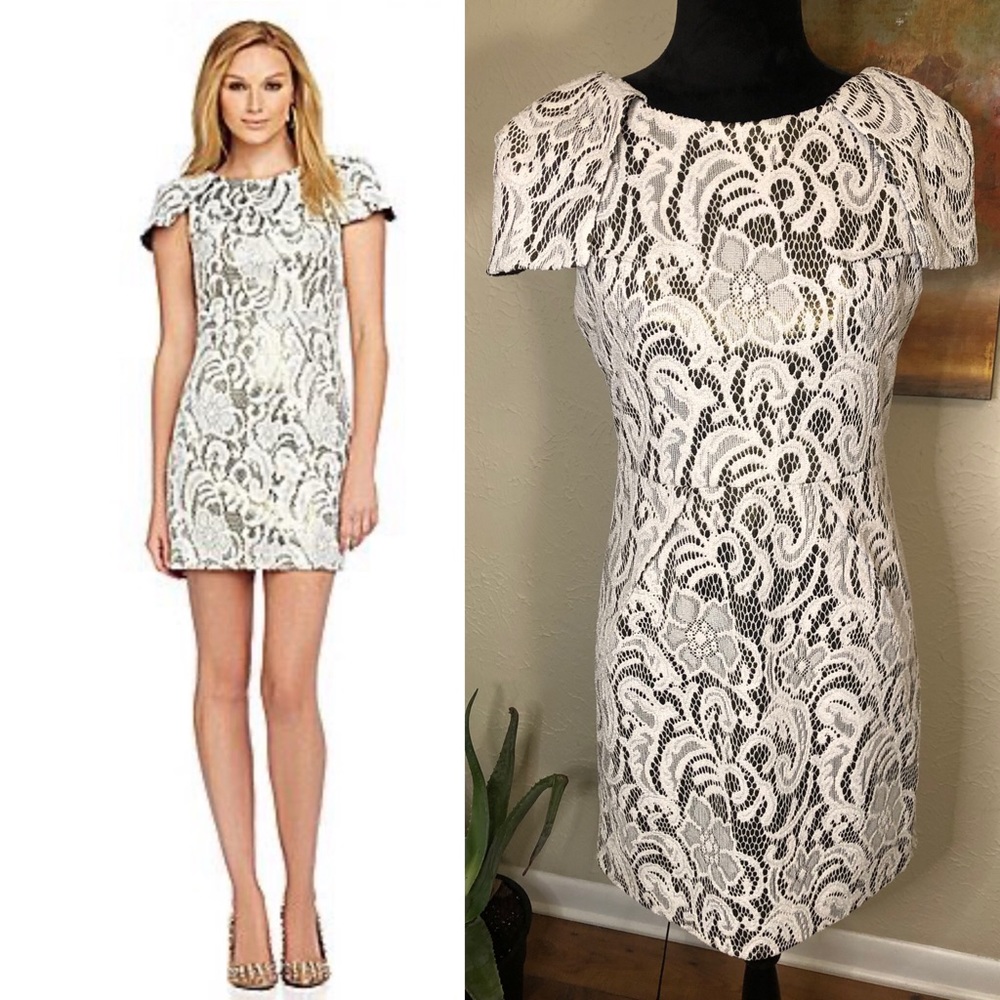 MM Couture White Lace w/ Metallic Shimmer Dress.